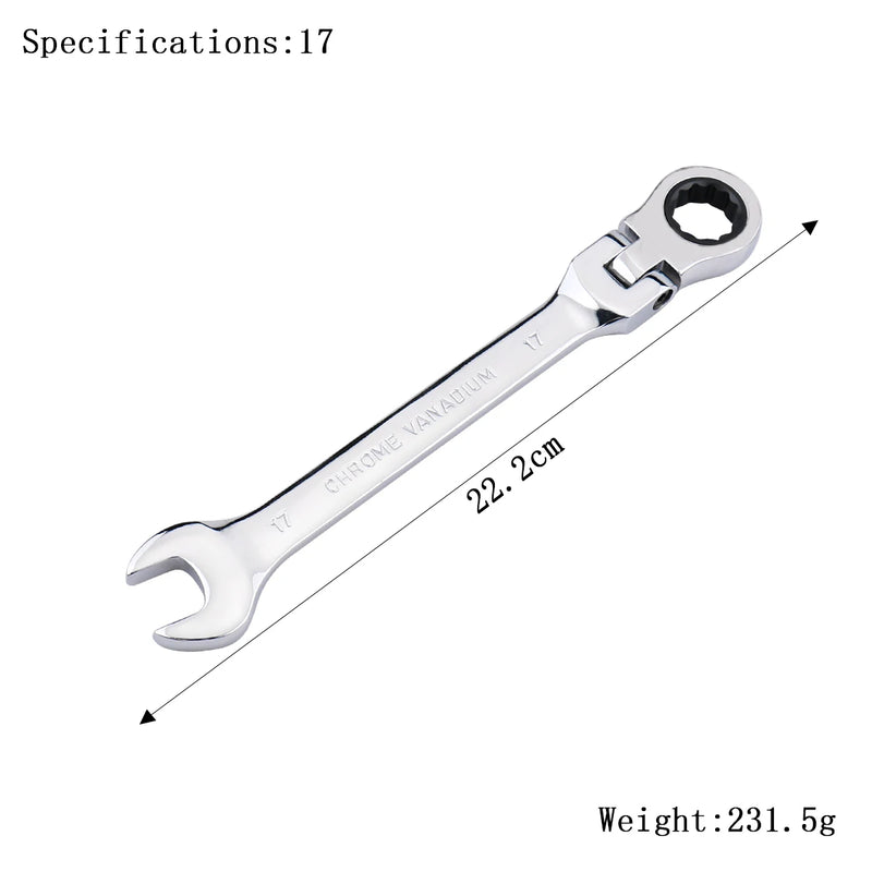 Ratchet Wrench of Keys Spanner Set Hand Tool 72-Tooth Ratcheting Flexible Head Mirror Finish 6mm-27mm Auto and Home Repair 1 pcs