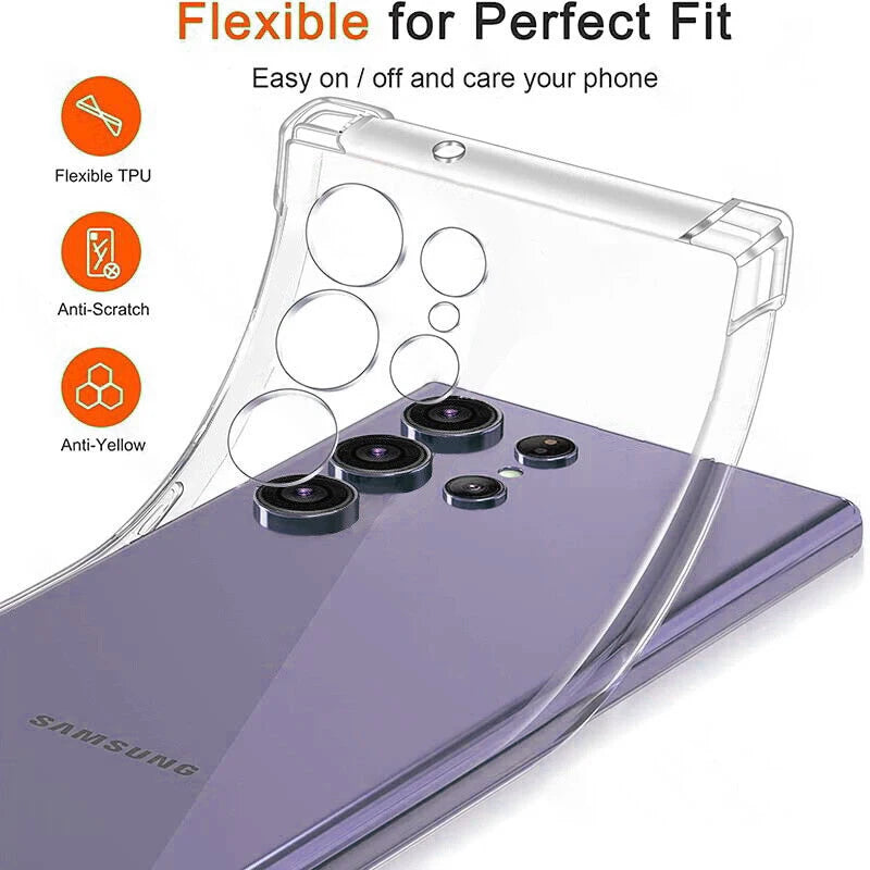 Clear Silicone Phone Case For Samsung Galaxy S24 Ultra S25 S23 S22 S21 FE Plus A53 A34 A54 5G Shockproof Bumper Soft Back Cover