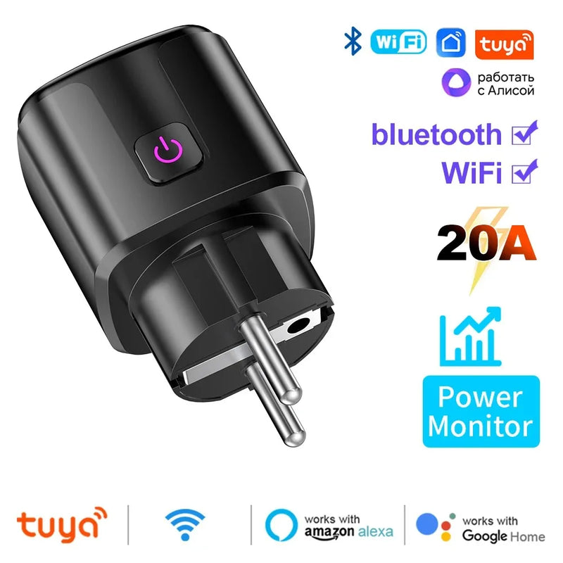 Smart EU Plug WiFi+Bluetooth 20A Socket With Power Monitoring Timer Google Home Alice SmartThings Alexa