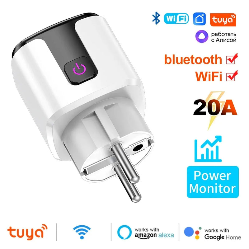 Smart EU Plug WiFi+Bluetooth 20A Socket With Power Monitoring Timer Google Home Alice SmartThings Alexa