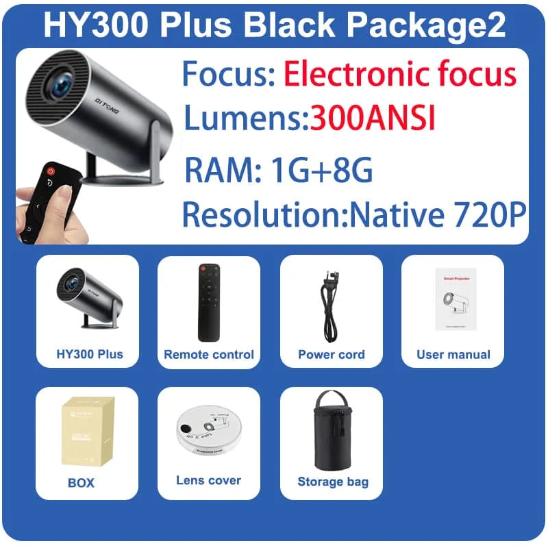 DITONG HY300 Plus Projector Android 4K 1280*720P Dual Wifi 300ANSI Video Cinema Outdoor Portable  home hd led HY300 Pro Projetor