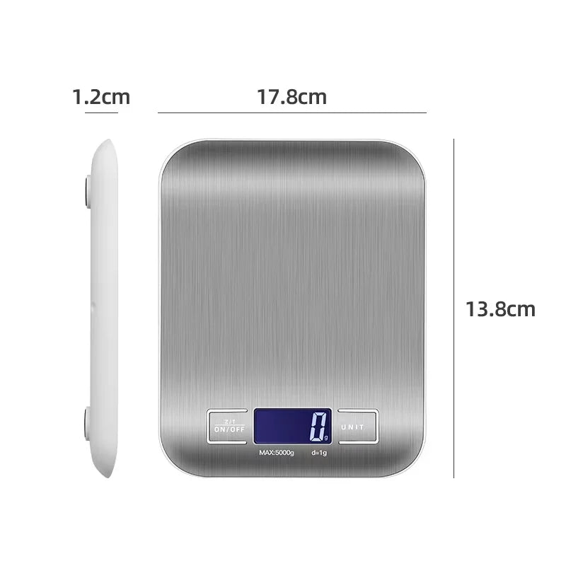 Balança digital elétrica multifuncional para cozinha de alimentos de 5 kg/1 g com visor LCD