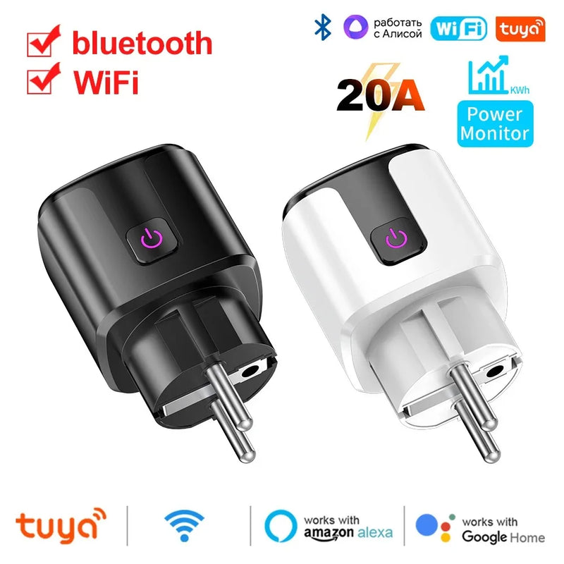 Smart EU Plug WiFi+Bluetooth 20A Socket With Power Monitoring Timer Google Home Alice SmartThings Alexa