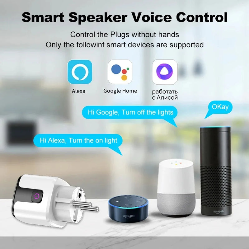 Smart EU Plug WiFi+Bluetooth 20A Socket With Power Monitoring Timer Google Home Alice SmartThings Alexa