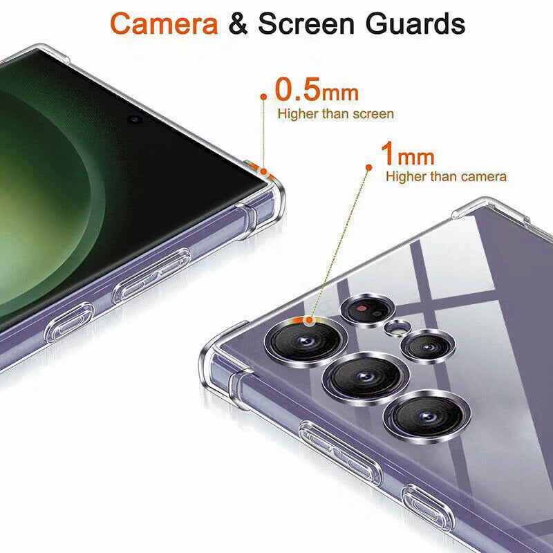 Clear Silicone Phone Case For Samsung Galaxy S24 Ultra S25 S23 S22 S21 FE Plus A53 A34 A54 5G Shockproof Bumper Soft Back Cover