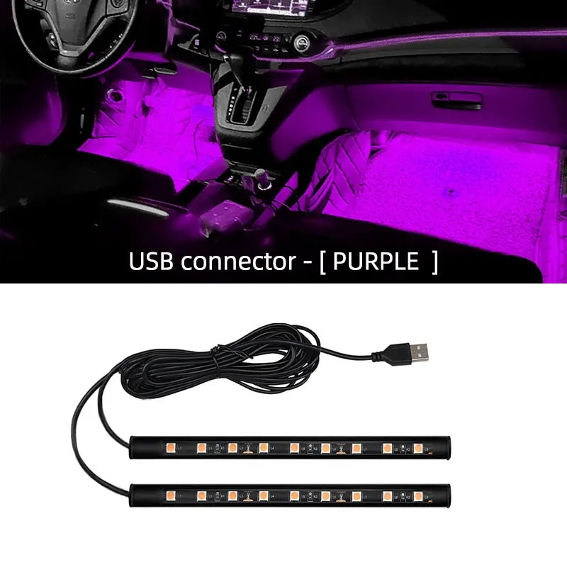 2 in 1 LED Car Neon Light Foot Light LED Interior Decoration Backlight Cigarette Lighter USB Atmosphere Lamp Vehicle Accessories