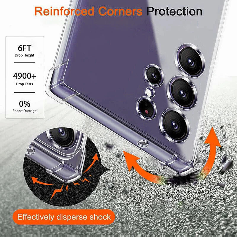 Clear Silicone Phone Case For Samsung Galaxy S24 Ultra S25 S23 S22 S21 FE Plus A53 A34 A54 5G Shockproof Bumper Soft Back Cover