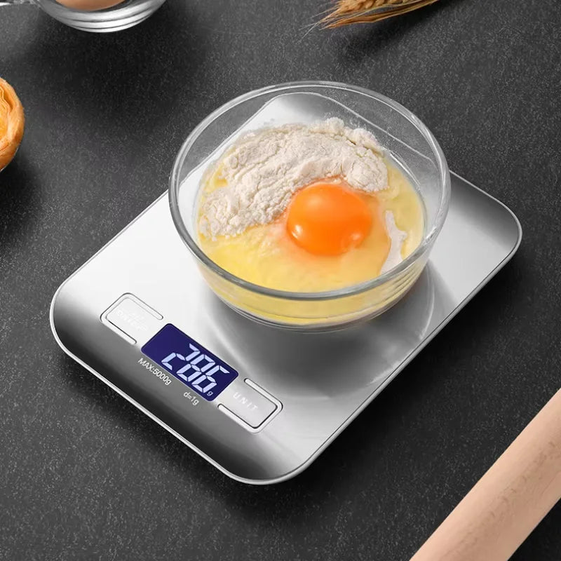 Balança digital elétrica multifuncional para cozinha de alimentos de 5 kg/1 g com visor LCD