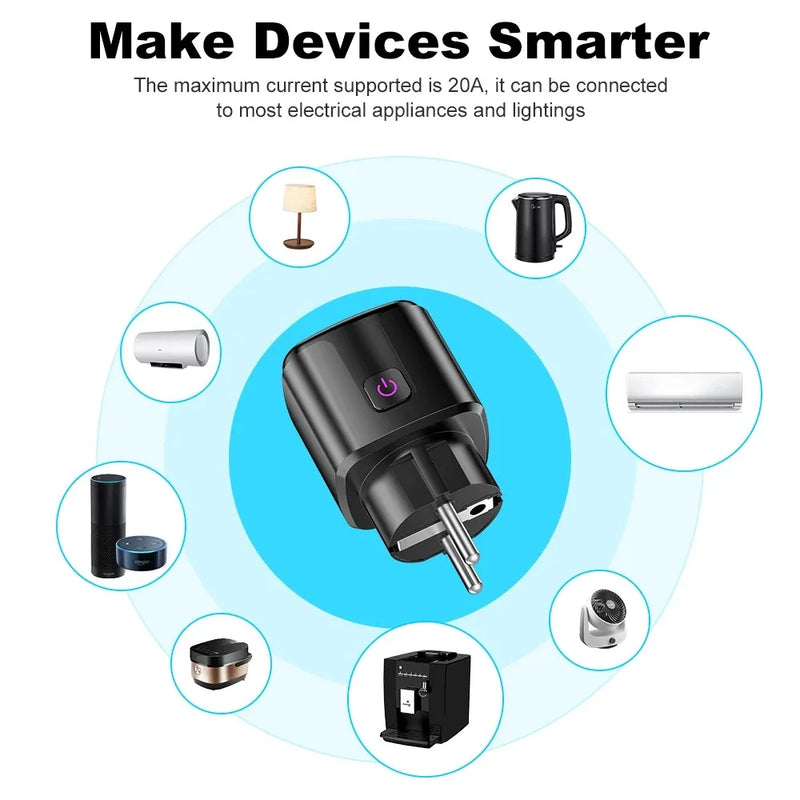Smart EU Plug WiFi+Bluetooth 20A Socket With Power Monitoring Timer Google Home Alice SmartThings Alexa